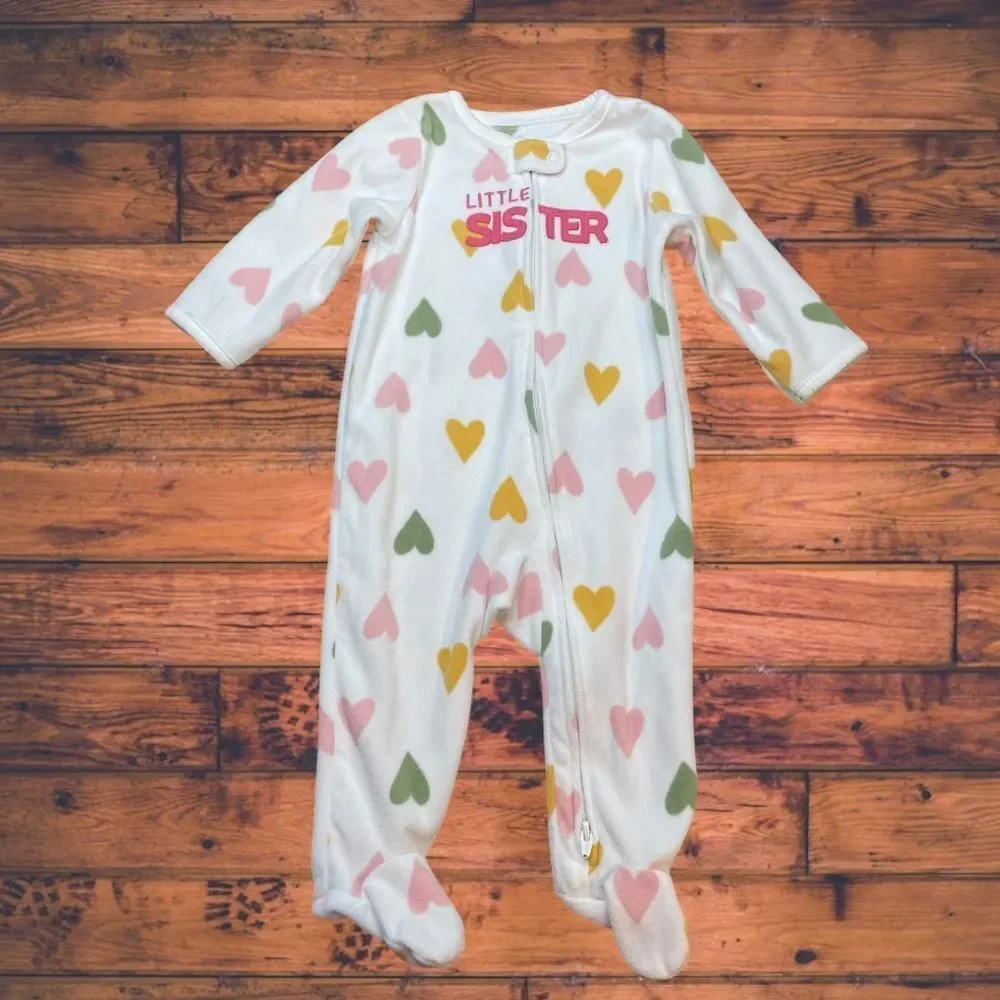 5 for $25🔥Carter's‎ Fleece Heart Print Footie Pajamas Girls Size 3-6 Months